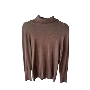 Worthington Womens L Brown Metallic Sparkle Turtleneck Long Sleeve Knit Top